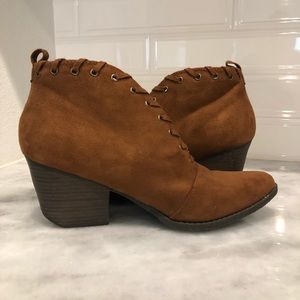 Suede ankle booties size 9.5. Cognac/Brown color